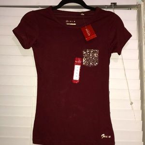 Red shirt with rose gold pocket